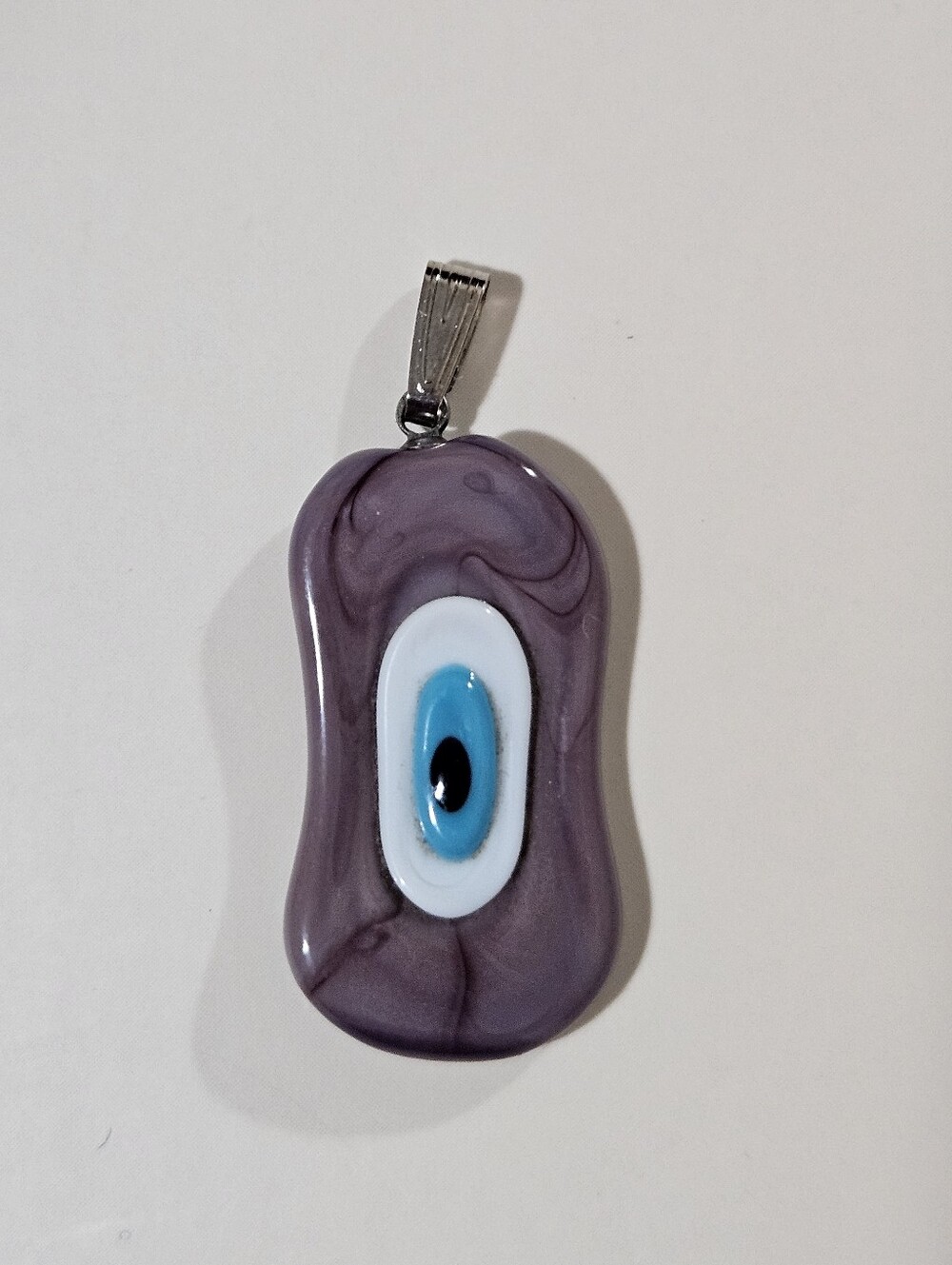 Swirled Purple Glass Evil Eye Necklace Pendant Unsigned EUC